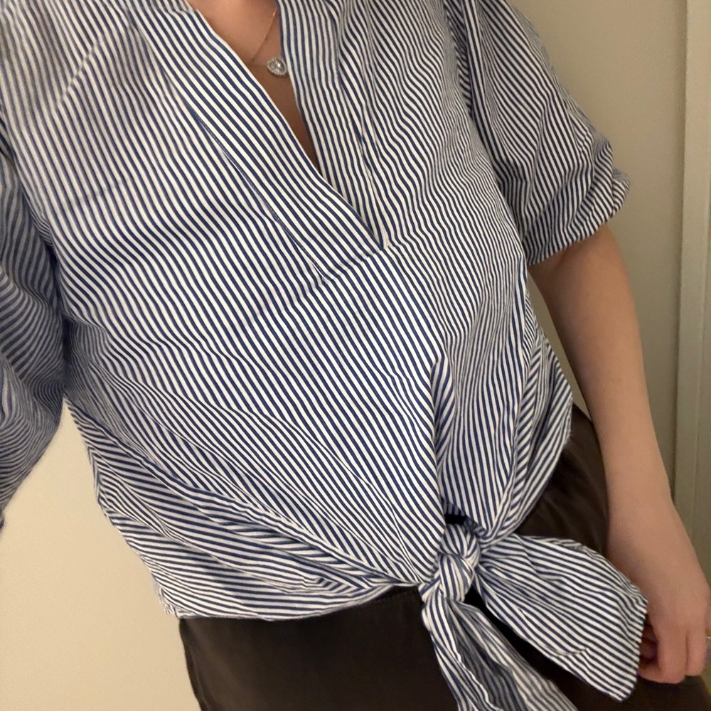 Maeve Blue and White Striped Blouse - Picture 2 of 4